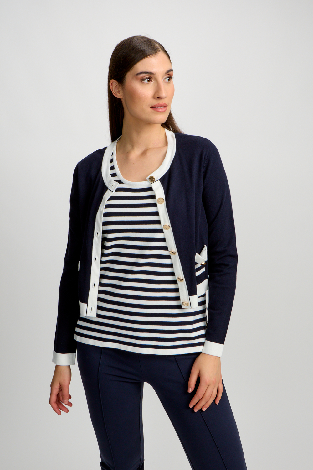 Cropped Casual Cardigan Style 80704-6100. Navy