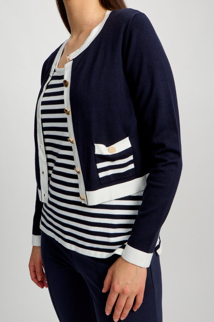 Cropped Casual Cardigan Style 80704-6100. Navy. 3