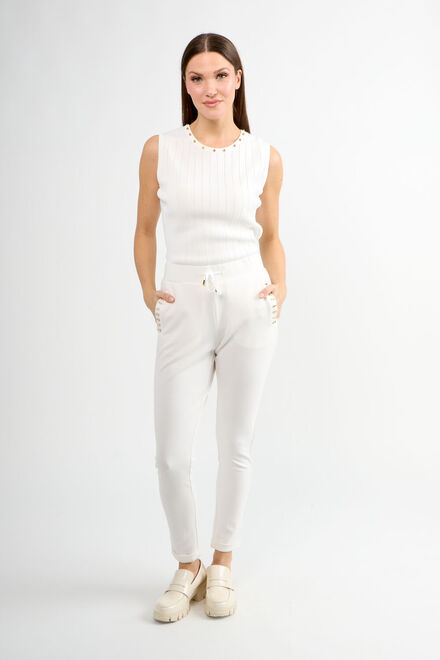 Pantalon skinny &agrave; taille haute mod&egrave;le 80802-6100. Blanc Cass&eacute;