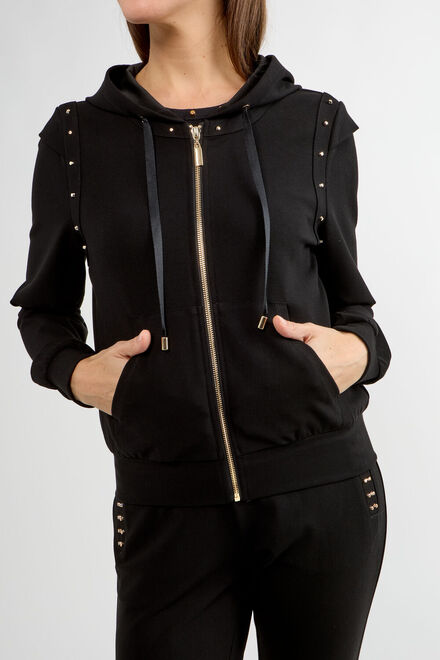 Sporty Studded Zipper Hoodie Style 80804-6100. Black. 3