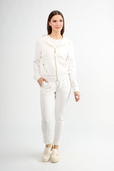 Sporty Zippered Stud Hoodie Style 80804a-6100. Off White. 4