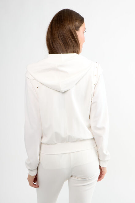 Sporty Zippered Stud Hoodie Style 80804a-6100. Off White. 2