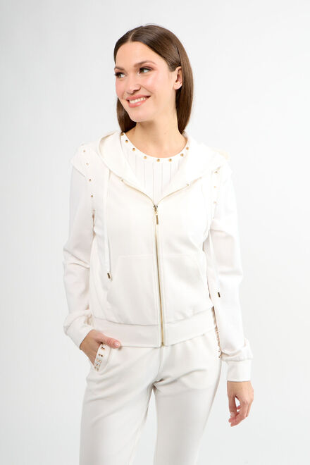 Sporty Zippered Stud Hoodie Style 80804a-6100. Off White