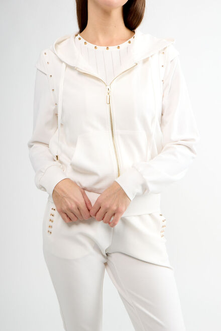 Sporty Zippered Stud Hoodie Style 80804a-6100. Off White. 3