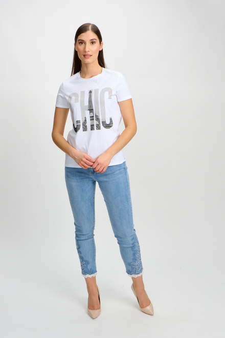 T-shirt col ras du cou imprim&eacute; mod&egrave;le 80810. Blanc. 4