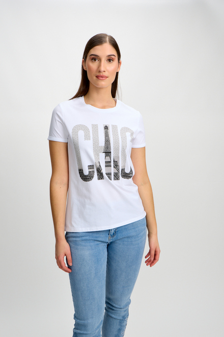 T-shirt col ras du cou imprim&eacute; mod&egrave;le 80810. Blanc
