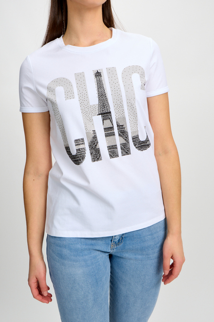 T-shirt col ras du cou imprim&eacute; mod&egrave;le 80810. Blanc. 3