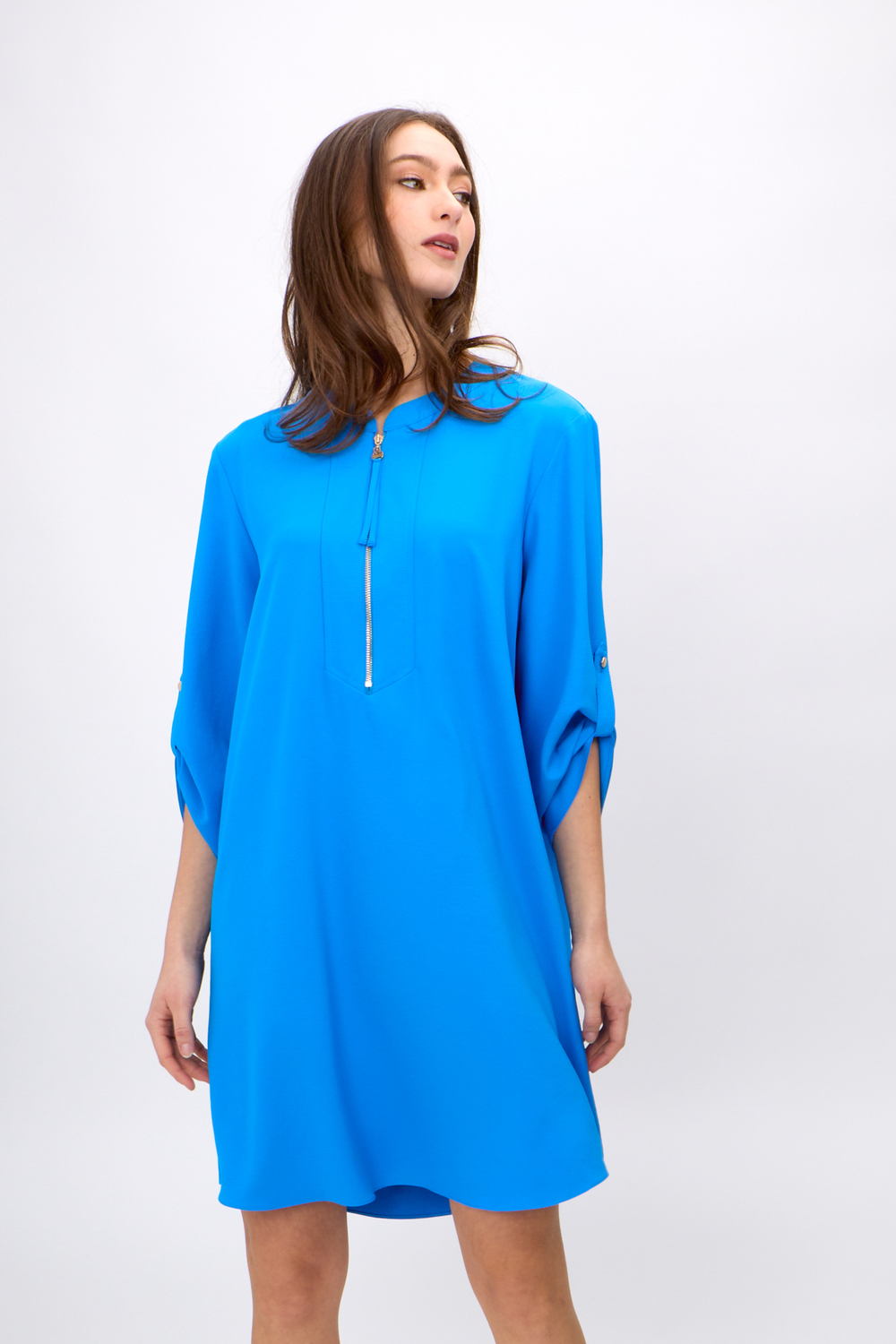 Decorative Zip Dress Style 232201. French Blue