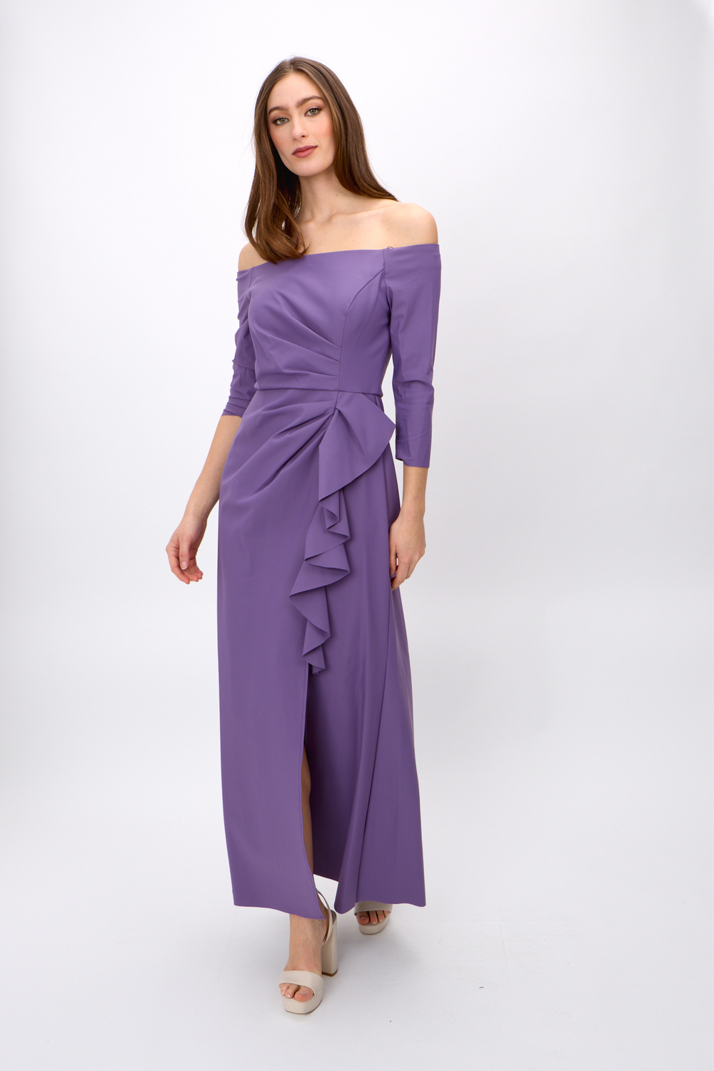 Off the Shoulder Stretch Crepe Dress style 8134325. Orchid