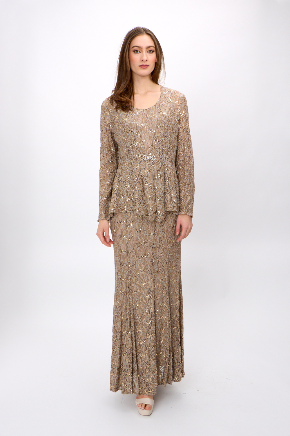 Embellished Lace Gown with Jacket Style 81122452. Champagne