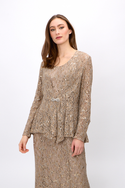 Embellished Lace Gown with Jacket Style 81122452. Champagne. 4