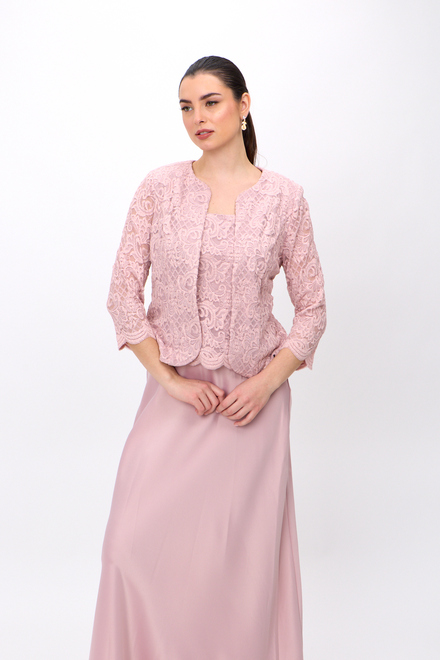 Long Lace &amp; Satin Jacket Dress Style 81122326. Blush. 2