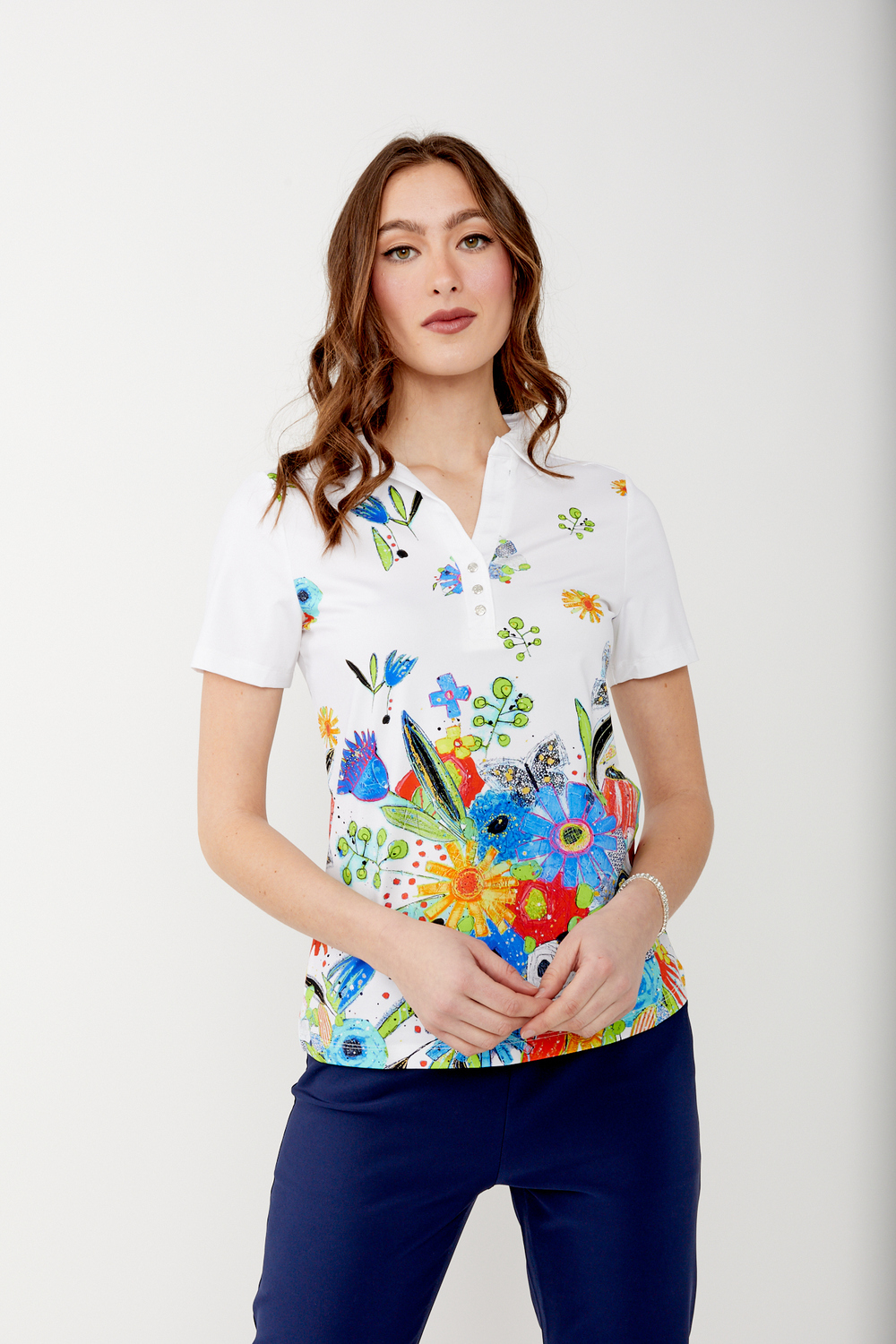 Chemise polo à motif floral et boutons modèle 34451. As Sample
