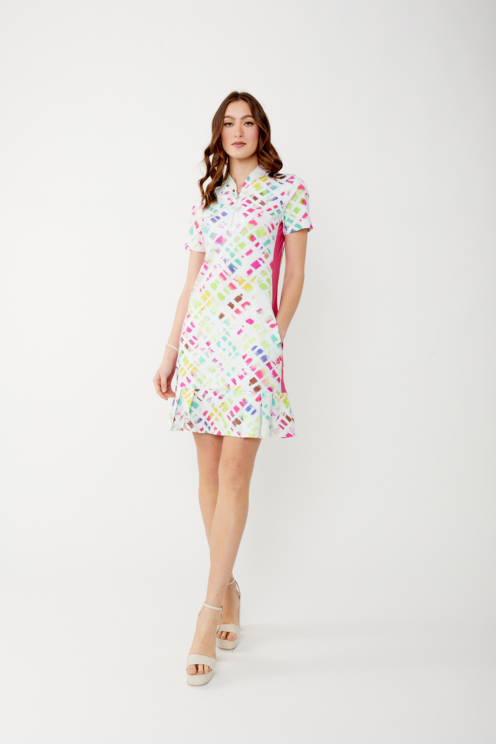 Geometric Pleated Mini Dress Style 34436. As Sample