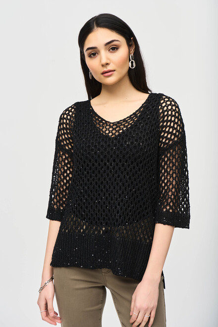 Sequined Oversized Casual Sweater Style 241922. Black