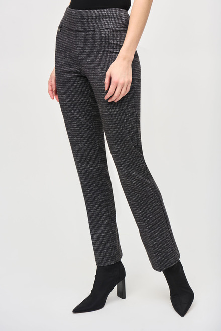Pantalon classique taille haute pied-de-poule mod&egrave;le 243048. Noir/gris