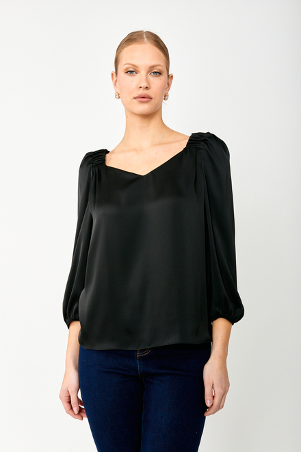 Sweetheart Ruched Minimalist Blouse Style 243052. Black
