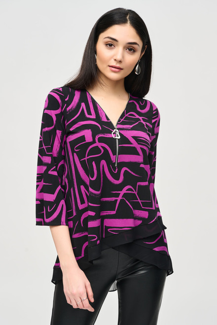 Silky Knit Abstract Print Flared Top Style 243059. Black/empress