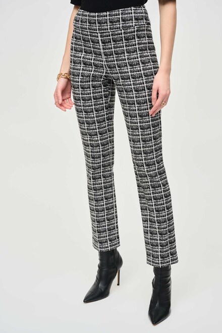 Jacquard Plaid Straight Pull-On Pants Style 243130. Black/White