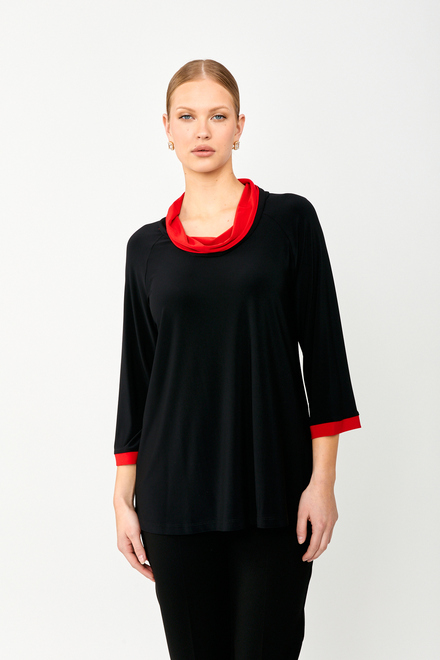 Cowl Neck Casual Top Style 243163. Black/lipstick red