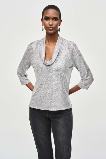 Casual Cowl Neck Top Style 243167. Grey/Silver