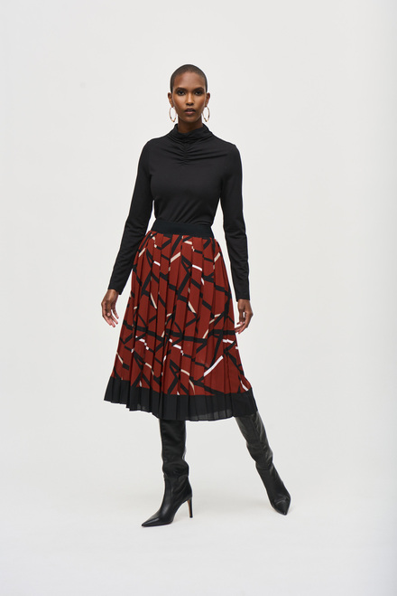 Bohemian Abstract Pleated Skirt Style 243201. Cinnamon/multi