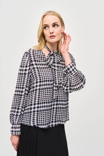 Georgette Plaid Puff Sleeve Top Style 243228