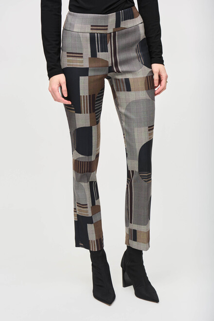 Pantalon classique taille haute motif géométrique modèle 243299. Noir/Multi