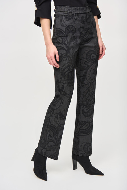Pantalon classique taille haute, motif paisley mod&egrave;le 243303. Gris/noir