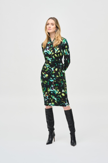 Silky Knit Abstract Print Wrap Dress Style 243321. Black/Multi