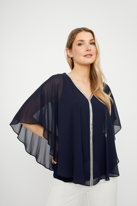 Sophisticated Ruffled Dolman Blouse Style 243707. Midnight Blue