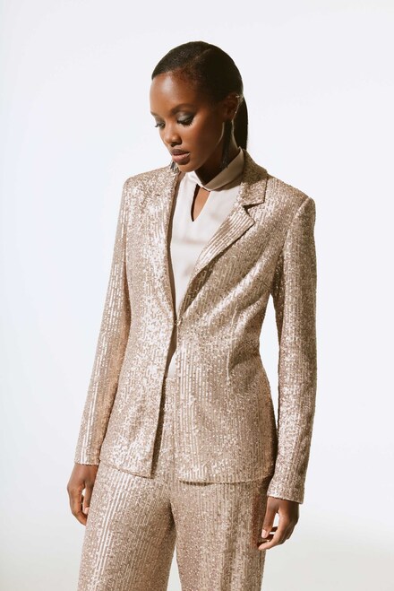 Sequined Notched-Collar Blazer Style 243772. Matte Gold. 2