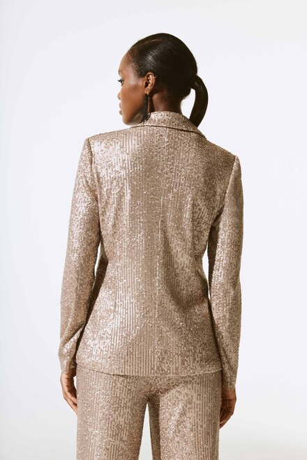 Sequined Notched-Collar Blazer Style 243772. Matte Gold. 3