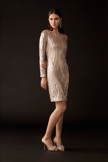 Sophisticated Sequined Party Dress Style 243774. Matte gold