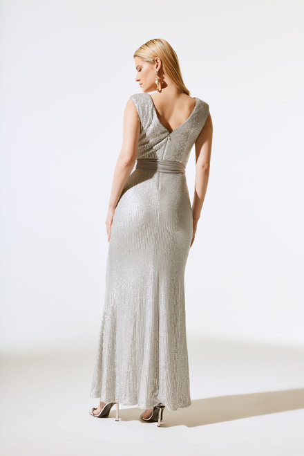 Sequined Gown With Satin Sash Style 243775. Matte Silver. 3