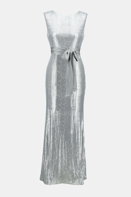 Sequined Gown With Satin Sash Style 243775. Matte Silver. 6
