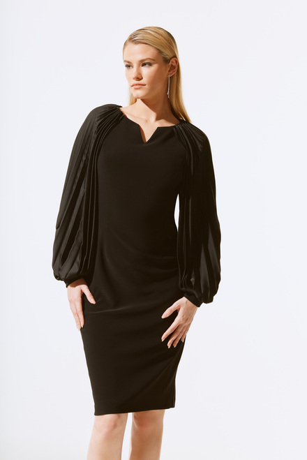 Pleated Puff-Sleeve Mini Dress Style 243781. Black
