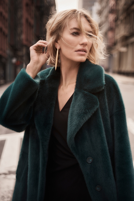 Faux Fur Straight Coat Style 243902. Absolute green
