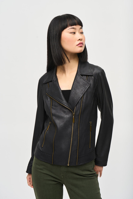 Leather Casual Zipper Jacket Style 243905. Black. 5