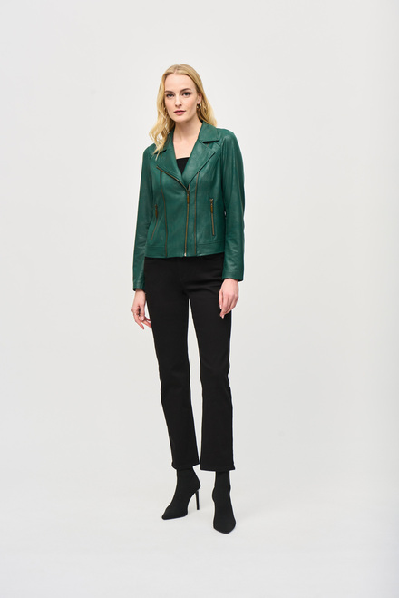 Foiled Knit Moto Jacket Style 243905. Absolute Green. 4