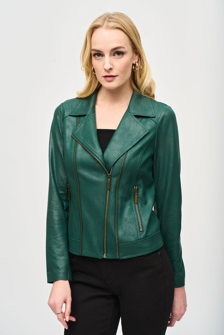 Foiled Knit Moto Jacket Style 243905. Absolute green