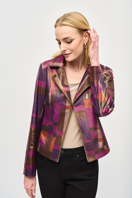 Foiled Print Faux Suede Jacket Style 243921. Multi
