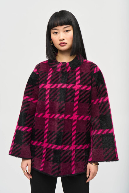 Manteau surdimensionné en matière mélangée modèle 243931. Pink punch/black