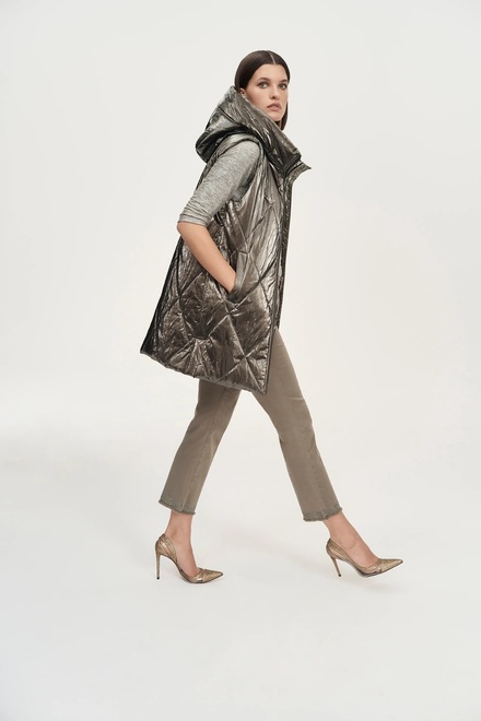 Quilted Hooded Puffer Vest Style 243940. Taupe