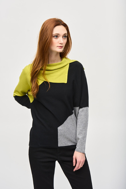 Color-Block Sweater Top Style 243941. Wasabi/black/grey melange