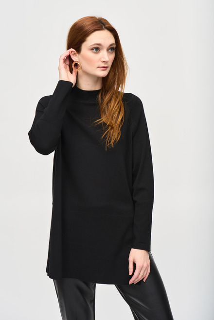 Sweater Knit Mock Neck Tunic Style 243956. Black