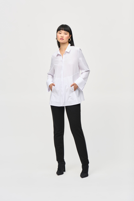 Woven Button-Down Blouse With Pockets Style 243958. Optic White. 4