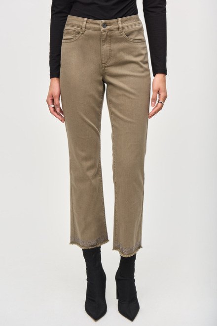 Denim Straight Pants With Frayed Hem Style 243964. Java