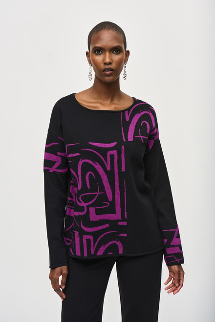 Abstract Oversized Round-Neck Top Style 243971. Black/empress