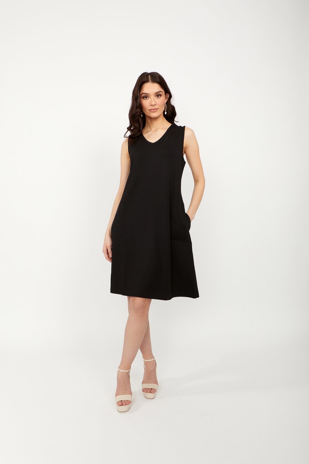 Sleeveless Pleated Mini Dress Style 24703. Black